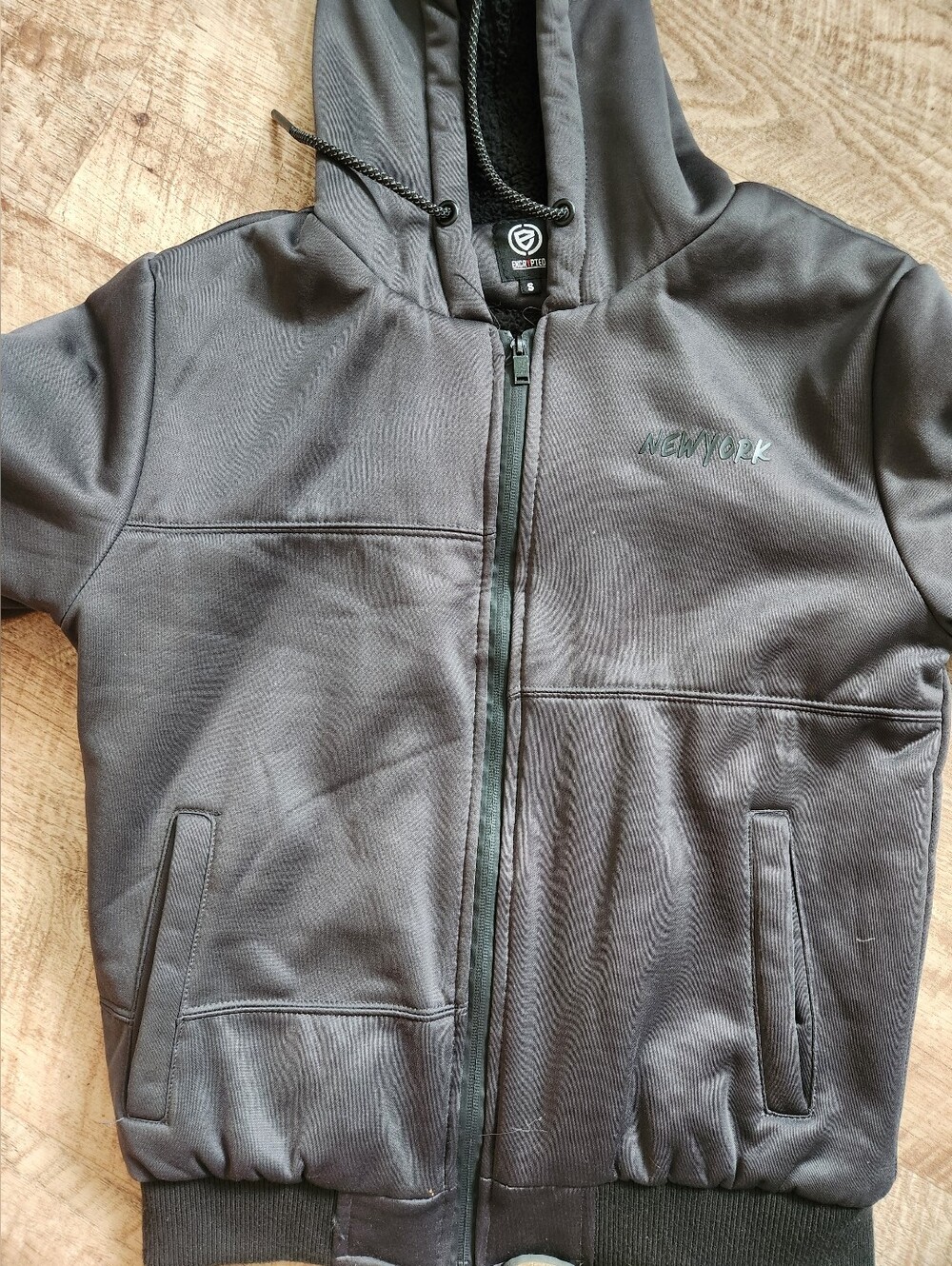 Black Hooded Zip Jacket Sherpa Inside